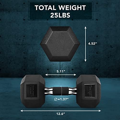 Yes4All Rubber Grip Encased Hex Dumbbell - Anti-Slip Hand Weights for Home Gym, 5-50 LBS Adjustable | Yes4All Rubber G