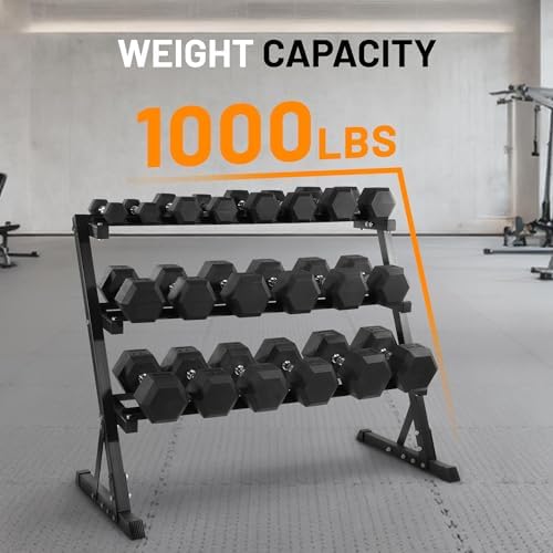 Fitvids Rubber Coated Hex Dumbbell Weight Sets for Home Gym, 100LBS Set with Storage Rack Fitvids Rubber Coated Hex Du