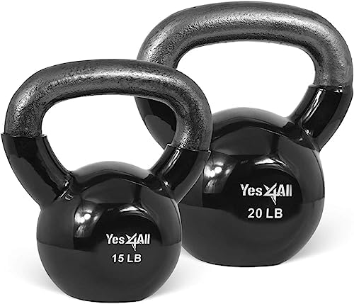 Yes4All Kettlebell, Stable Flat Bottom Kettlebell, Cast Iron Sets for Full Body Workout, Push Up, Grip Strength Training