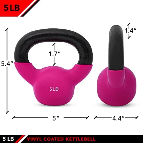 JFIT Kettlebell Weights Vinyl Coated Iron for Home Gym Fitness Enthusiasts Strength Training | JFIT 5 LB Vinyl Coated I