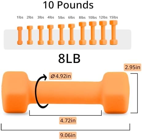 Portzon Dumbbells 10 Colors Options 1-15LB Anti-Slip Anti-Roll Hex Shape