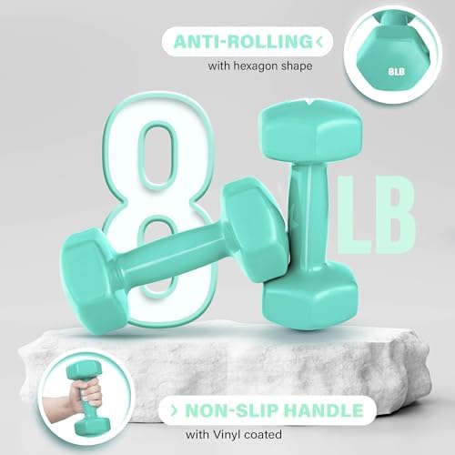Yes4All Vinyl Hexagon Dumbbells - 2-in-1 Adjustable Set (2-15 lbs) for Home Gym Strength Training