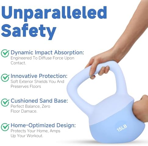 LeikeFitness Soft Kettlebells, Steel Shot Filled Weights for Women and Men, Color Coded Anti-Slip Soft Kettlebells, Home