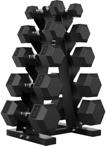 Hex Weights Dumbbells Set with Rack for Strength Training at Home and Gym, Heavy Duty 100-550 lb Rubber Coated Dumbbells
