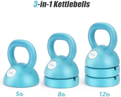 Adjustable Kettlebell Weight Set for Home Gym: 3-in-1 Kettlebells (5lbs 8lbs 12lbs) Full-Body Workout for Beginners | St