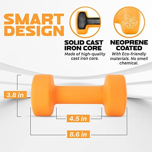 Yes4All Neoprene Coated Dumbbell Hand Weight Sets of 2 - Multiple Weight Options for Home Gym Fitness Users - Anti-Roll,