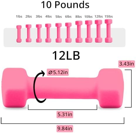 Portzon Dumbbells 10 Colors Options 1-15LB Anti-Slip Anti-Roll Hex Shape