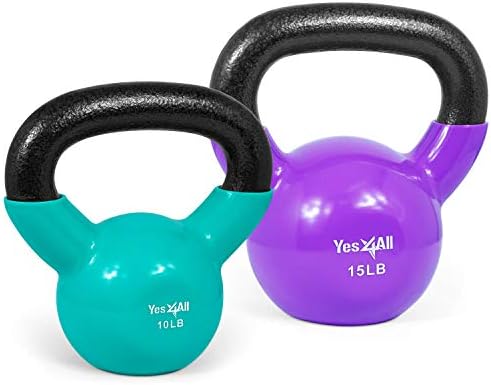Yes4All Kettlebell, Stable Flat Bottom Kettlebell, Cast Iron Sets for Full Body Workout, Push Up, Grip Strength Training