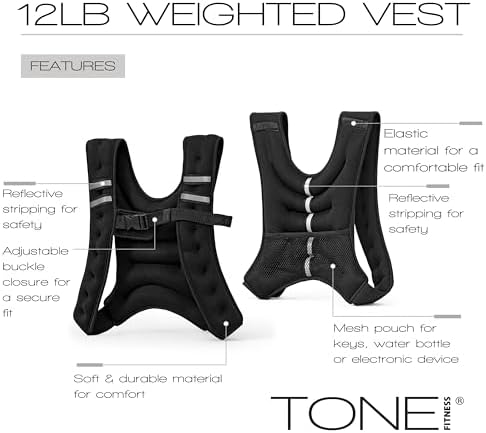 Tone Fitness Weighted Vest for Home Workouts or Outdoor Training - 8lb or 12lb, Adjustable Fit for Men and Women | Tone