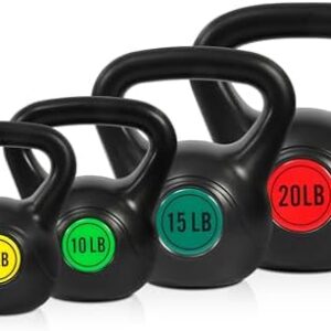 Fitvids 3-Piece 5 lbs 10 lbs 15 lbs Kettlebell Fitness Set, Wide Grip, For Home Workout, Set of 3 Fitvids 4-Piece 5 lb