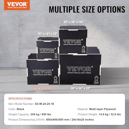 VEVOR 3 in 1 Plyometric Jump Box for Home Gym Training and Conditioning, Easy-to-Assemble Wood Plyo Box, Jumping Trainer