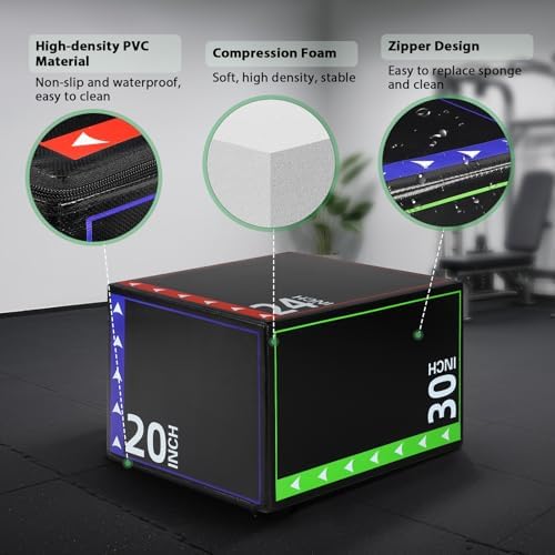 3-in-1 Plyometric Box Set - High-Density EPE & Compressed Foam Jump Box for Home Gym & HIIT & CrossFit - Non-Slip Box Ju