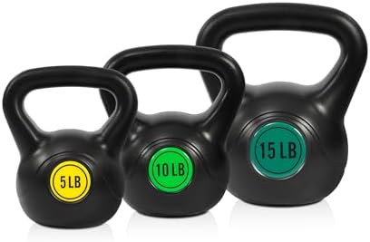 Fitvids 3-Piece Kettlebell Exercise Set for Fitness Lovers, 5 lbs, 10 lbs, 15 lbs Fitvids 4-Piece Kettlebell Weight Set