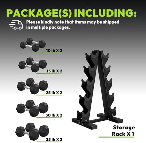 Hex Weights Dumbbells Set with Rack for Strength Training at Home and Gym, Heavy Duty 100-550 lb Rubber Coated Dumbbells