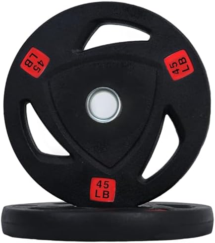 Fitvids Standard Cast Iron 1-inch Weight Plate Rubber Coated for Strength Training & Weightlifting, 45lbs Pair