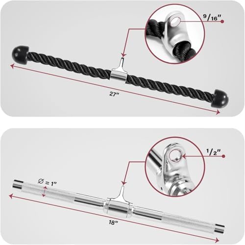 Yes4All Cable Machine Attachment Row Handles Tricep Rope Straight Bar V Bar LAT Pulldown Accessories 880 LB for Home Gy