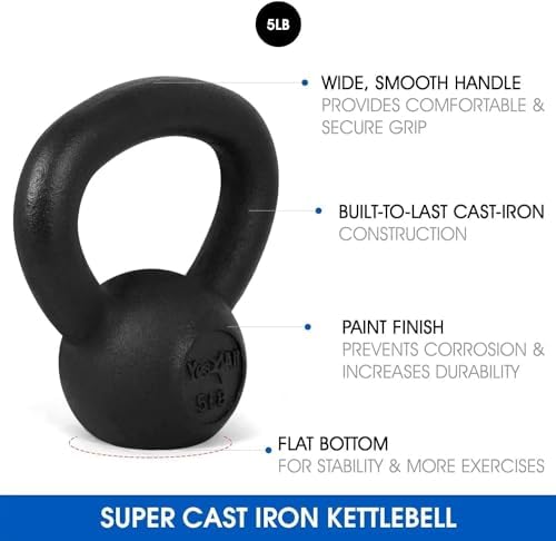 Yes4All Cast Iron Kettlebell, Strength Training Kettlebells 80 Lb (5,10,15,20,25,30,35,40,45,50,60,70,80 Lb) for Full Bo