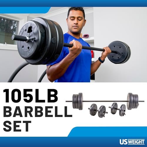 US Weight 105 Pound Adjustable Barbell Set for Home Gym Athletes | US Weight 105 Pound Full 6 Ft Barbell Set with Dumbb