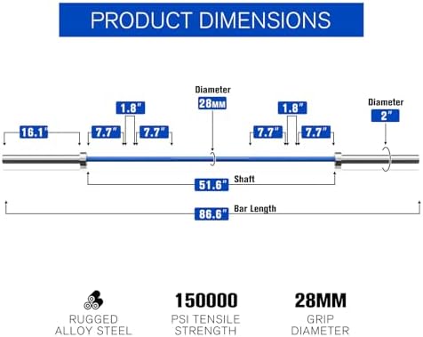 RitFit 7FT Olympic Barbell for Strength and Weightlifting Training - 2 Inch Olympic Bar for Squat, Deadlift, Bench Press