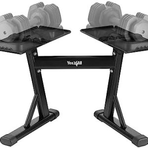 Yes4All 160 Pound Adjustable Dumbbell Stand for Home Gym, Safety Spotter Rack with Strap, Easy Storage & Suitable for Al
