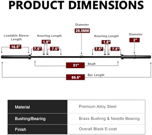 LIONSCOOL Olympic Barbell 7FT for Weightlifting and Powerlifting - 1500lbs Capacity - Strength Training for Squats, Dead