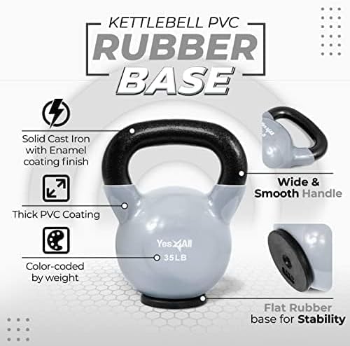 Yes4All Rubber Base Kettlebells for WomenStrength Training (10-65 lbs) Yes4All Kettlebells for Women Fitness Rubber Ba