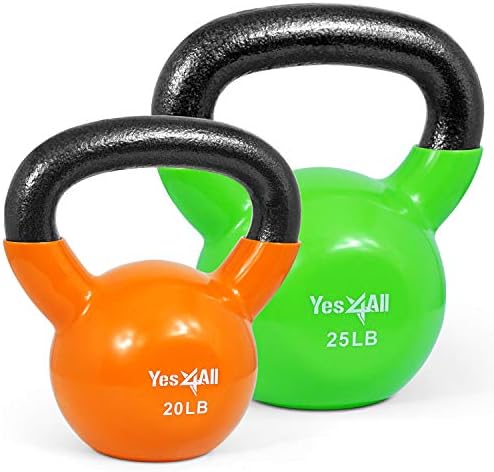 Yes4All Kettlebell, Stable Flat Bottom Kettlebell, Cast Iron Sets for Full Body Workout, Push Up, Grip Strength Training