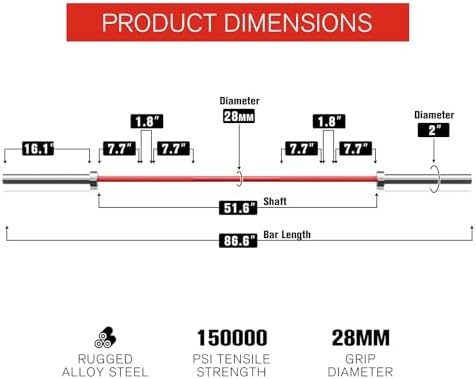 RitFit 7FT Olympic Barbell for Strength and Weightlifting Training - 2 Inch Olympic Bar for Squat, Deadlift, Bench Press