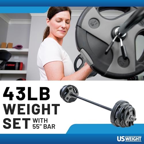 US Weight 43 LB Barbell Weight Set for Home Gym with Adjustable Weights for Muscle Building and Fitness Lifting