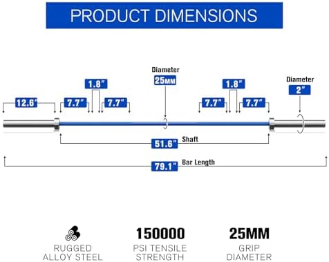 RitFit 7FT Olympic Barbell for Strength and Weightlifting Training - 2 Inch Olympic Bar for Squat, Deadlift, Bench Press