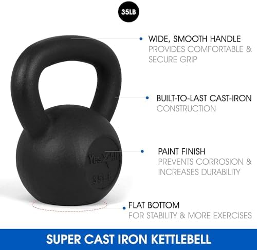 Yes4All Cast Iron Kettlebell, Strength Training Kettlebells 80 Lb (5,10,15,20,25,30,35,40,45,50,60,70,80 Lb) for Full Bo