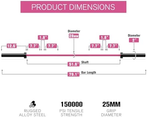RitFit 7FT Olympic Barbell for Strength and Weightlifting Training - 2 Inch Olympic Bar for Squat, Deadlift, Bench Press