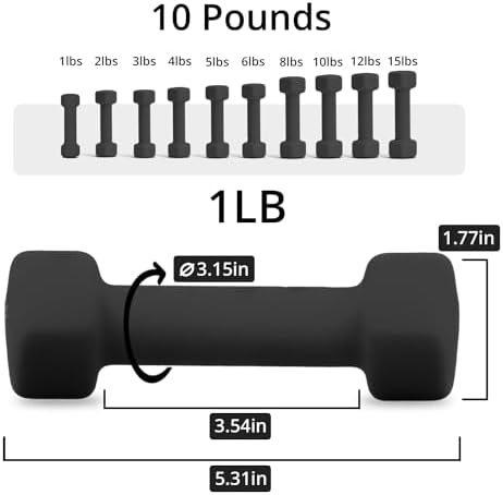 Portzon Dumbbells 10 Colors Options 1-15LB Anti-Slip Anti-Roll Hex Shape