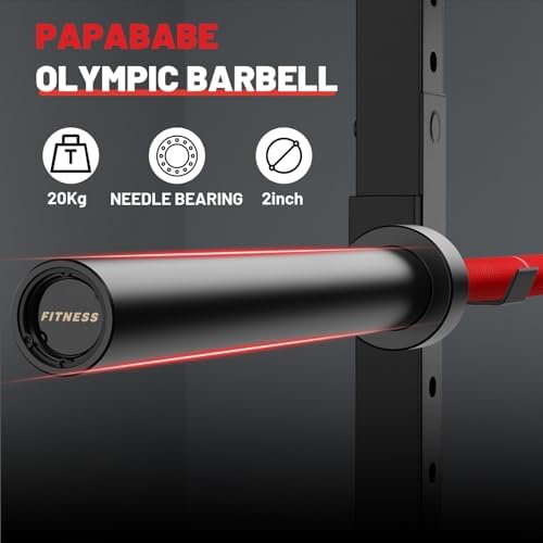 Papababe Olympic Barbell 45lb Weight Bar for Strength Training and Gym Use with 1000lb Weight Capacity Chrome/Zinc Plati