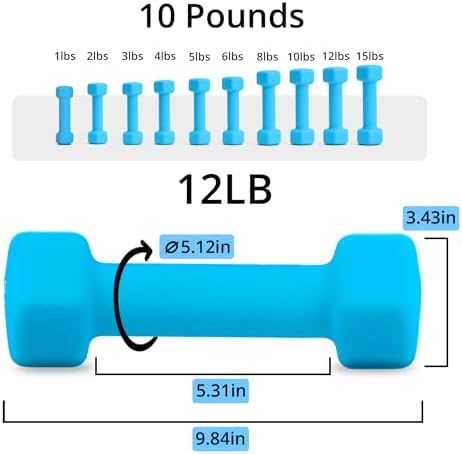 Portzon Dumbbells 10 Colors Options 1-15LB Anti-Slip Anti-Roll Hex Shape