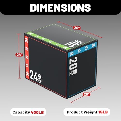 Papababe 3-in-1 Plyometric Jump Box Workout Equipment, Home Gym Box Jumps, Anti Slip Surface and High Density Foam, Home