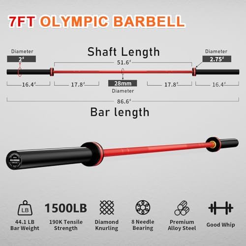Olympic Barbell 7ft 45LB for Weightlifting Powerlifting, Home Gym Strength Training, Squats Deadlifts Presses Rows Curls