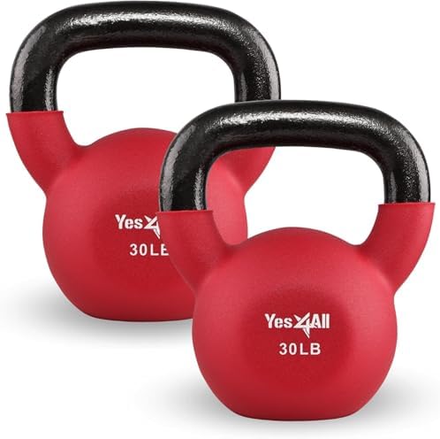 Yes4All Kettlebell - 35 LB Neoprene Coated Cast Iron Kettlebell for Home Gym, Wide Grip Handle & Flat Bottom for Swings