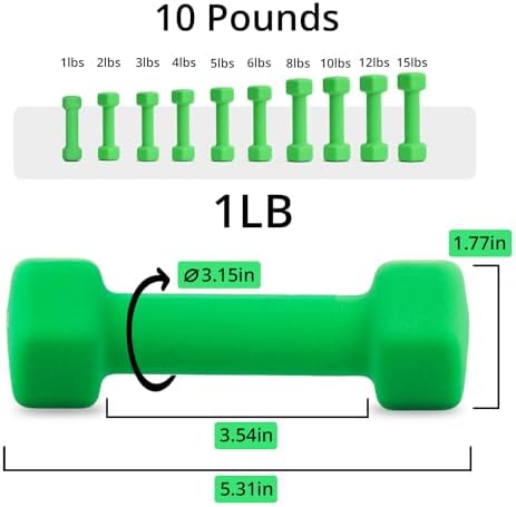 Portzon Dumbbells 10 Colors Options 1-15LB Anti-Slip Anti-Roll Hex Shape