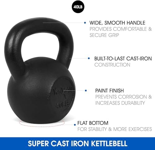 Yes4All Cast Iron Kettlebell, Strength Training Kettlebells 80 Lb (5,10,15,20,25,30,35,40,45,50,60,70,80 Lb) for Full Bo