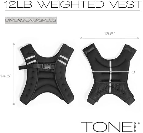 Tone Fitness Weighted Vest for Home Workouts or Outdoor Training - 8lb or 12lb, Adjustable Fit for Men and Women | Tone