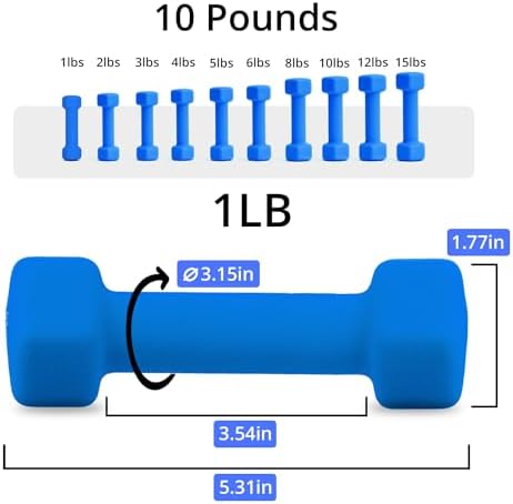 Portzon Dumbbells 10 Colors Options 1-15LB Anti-Slip Anti-Roll Hex Shape