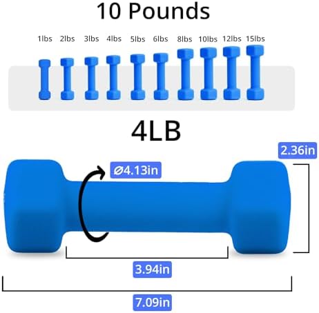 Portzon Dumbbells 10 Colors Options 1-15LB Anti-Slip Anti-Roll Hex Shape