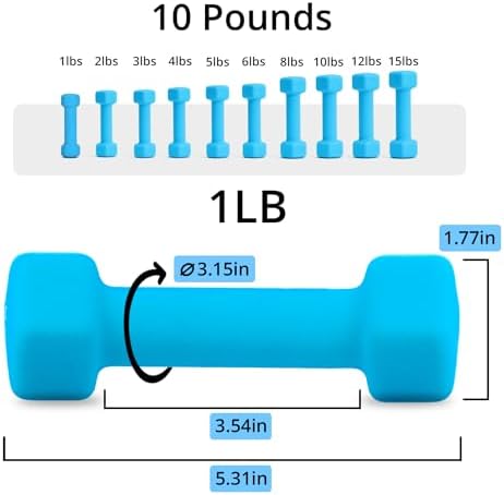 Portzon Dumbbells 10 Colors Options 1-15LB Anti-Slip Anti-Roll Hex Shape