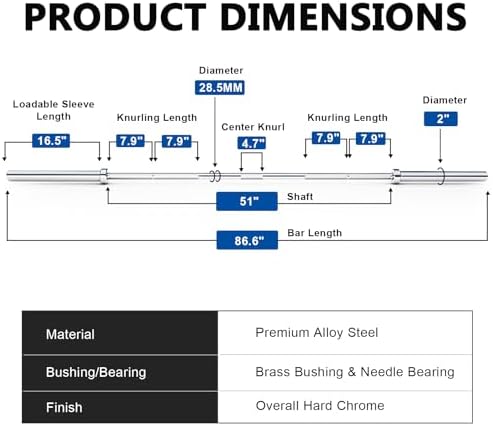 LIONSCOOL Olympic Barbell 7FT for Weightlifting and Powerlifting - 1500lbs Capacity - Strength Training for Squats, Dead