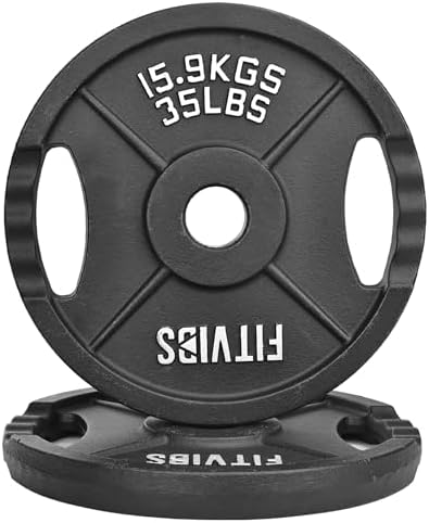 Fitvids Cast Iron Weight Plate for Strength Training and Weightlifting, Multiple Sizes | Fitvids 2-Inch Olympic Plate f