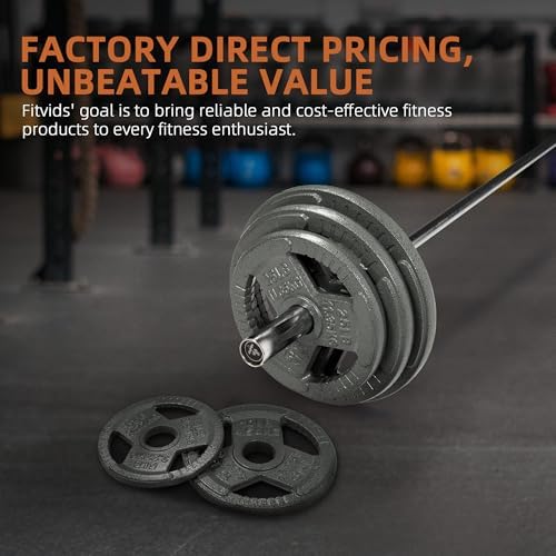 Fitvids Olympic Cast Iron Weight Plates 2-Inch Thickness for Strength Training & Weightlifting, Ideal for Home Gym, Mult