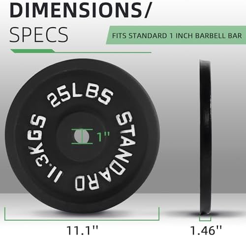 Fitvids Cast Iron Weight Plate 1-Inch Standard for Strength Training & Weightlifting Home Gym, Multiple Weights Availabl