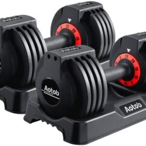 AOTOB 25/55 LBS Adjustable Dumbbell Set for Home Gym Exercise, Men and Women, Compact Design with Anti-Slip Fast Adjusti