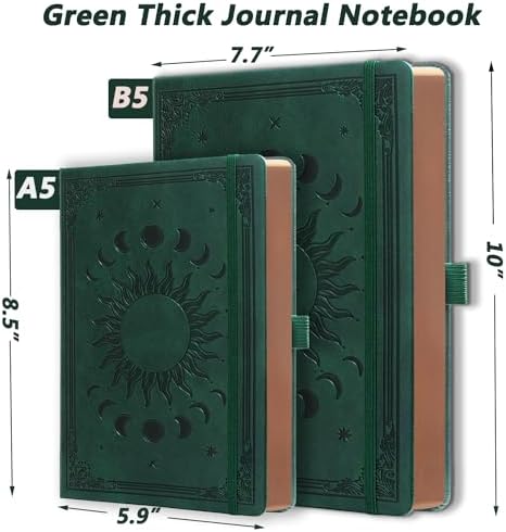 Classic Lined Writing Daily Journal for Men & Women - 360 Pages Hardcover Notebook with Vintage Sun & Moon Design, Blue